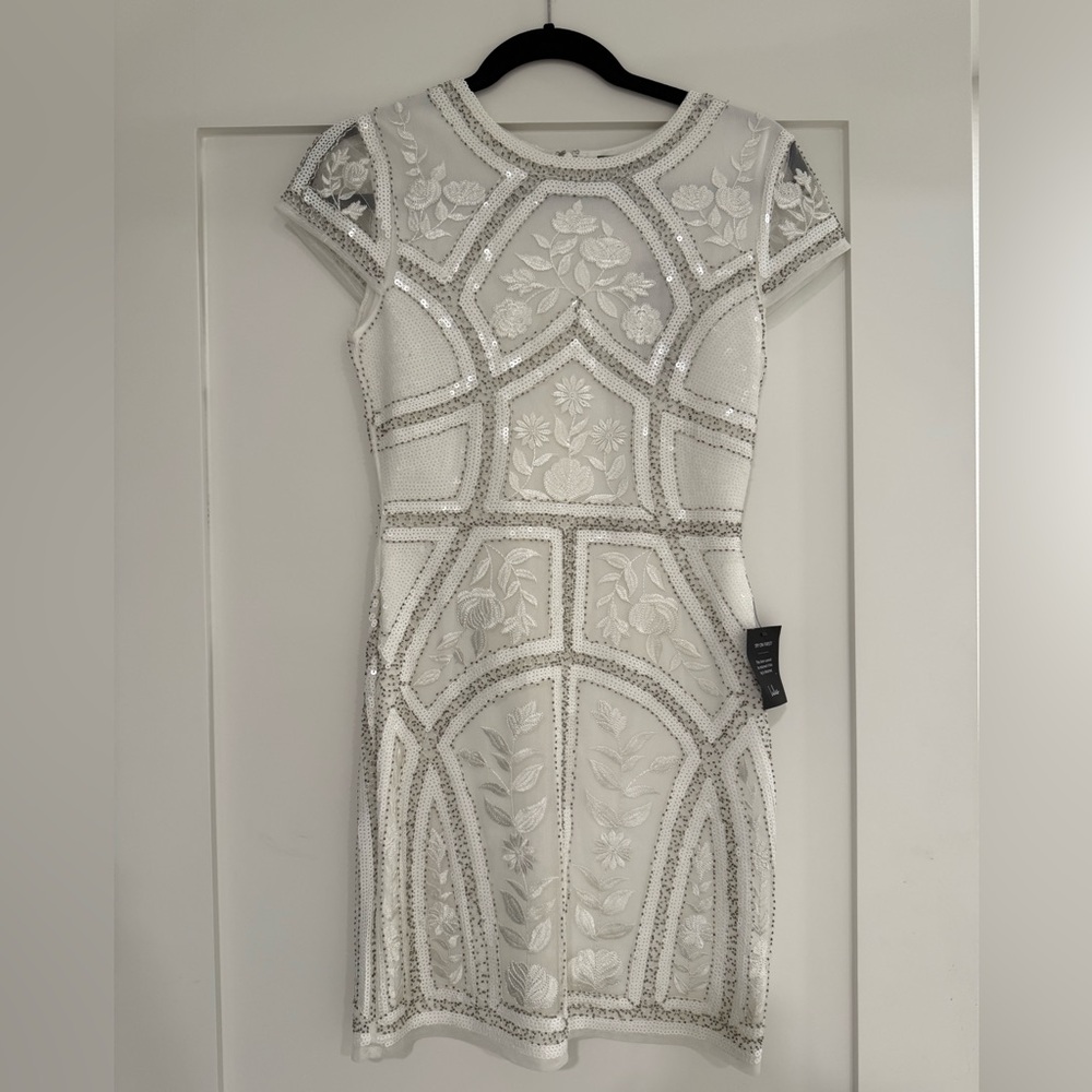 Lulu's White and Silver Floral Mini Dress